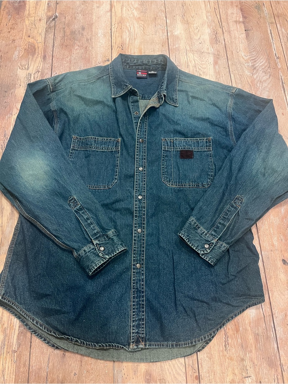 Vintage Bugle Boy Cotton Denim Button-Up Shirt Faded Blue XL Long Sleeve Cabin